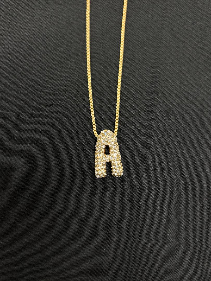 Box Chain Necklace with Rhinestones