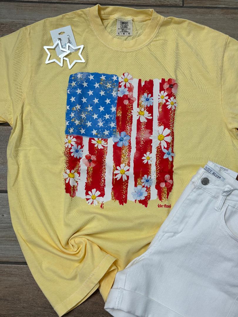 Brushstroke Flag with Flowers Graphic Tee 3 Colors