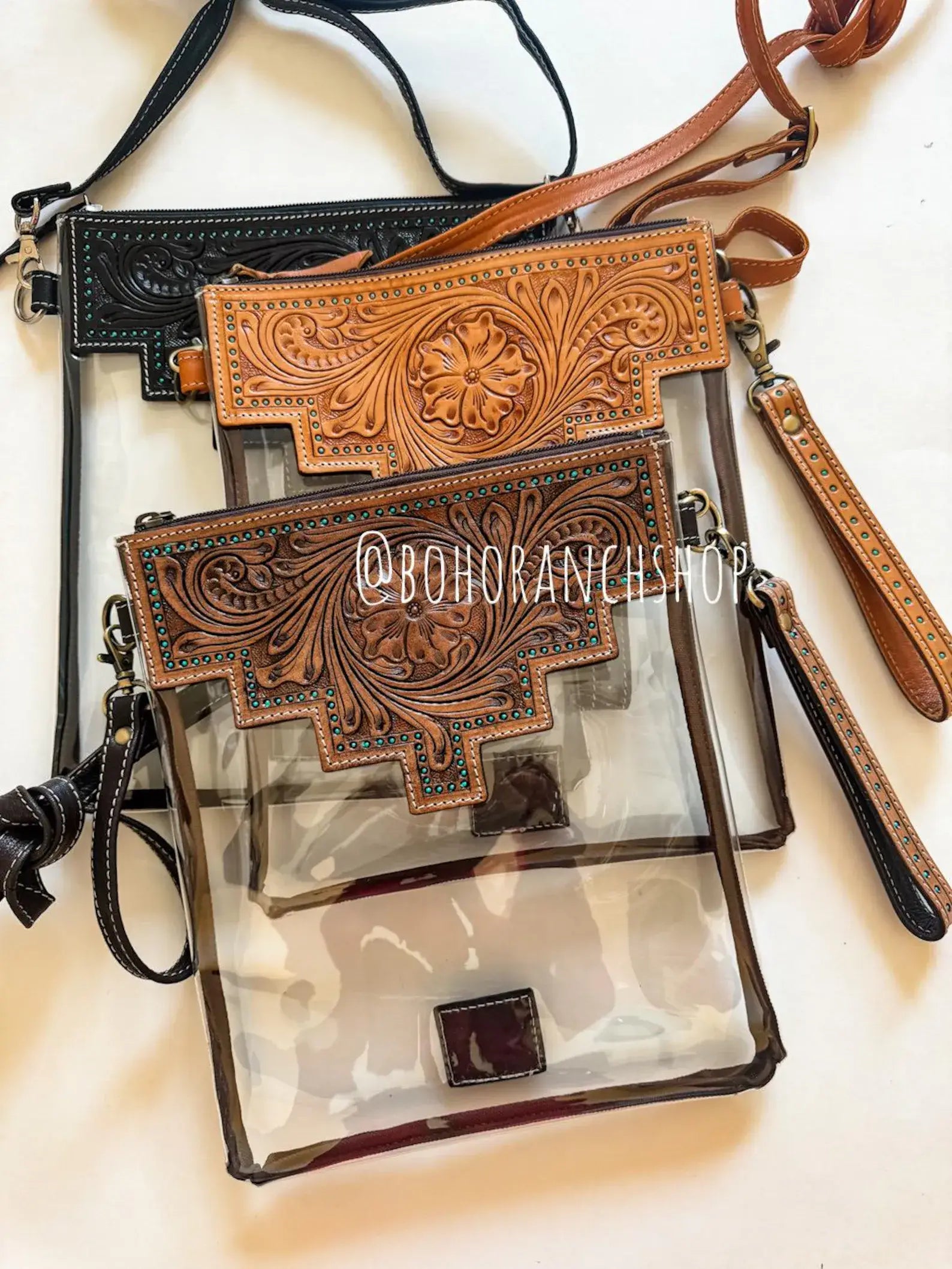 SHAYNE LARGE - Hand Tooled Clear Crossbody Concert Bag