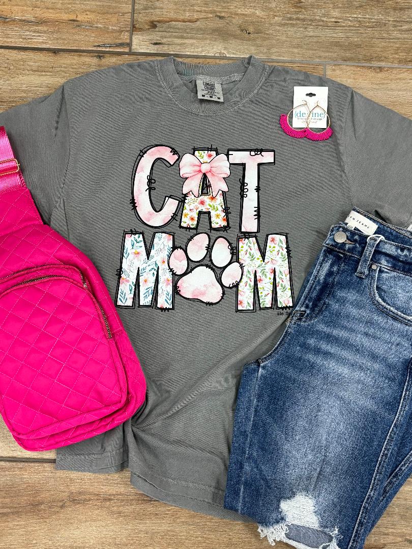Cat Mom Floral Coquette Tee
