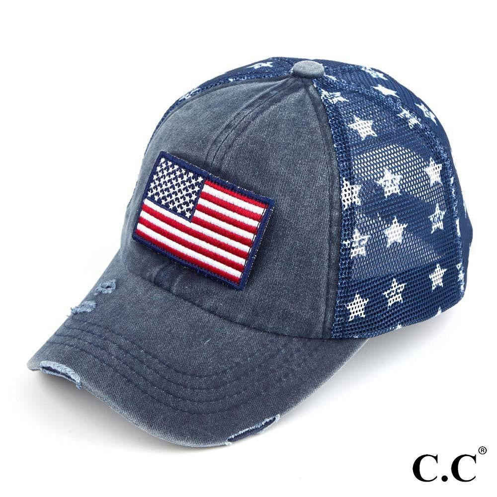 USA C.C. Flag Unstructured Hat with Stars Mesh