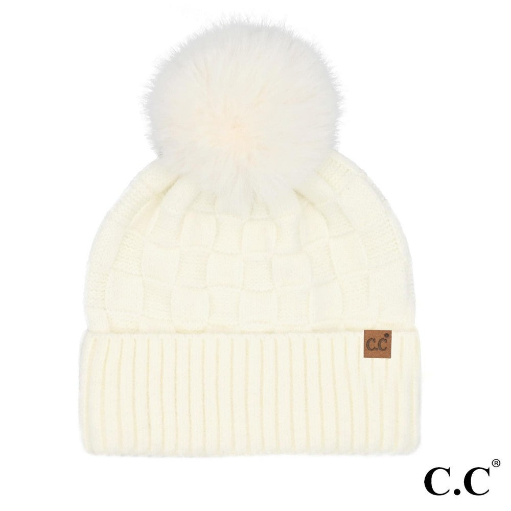 CC Weave Texture Pom Beanies