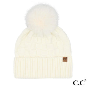 CC Weave Texture Pom Beanie