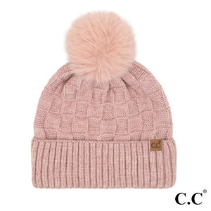 CC Weave Texture Pom Beanie