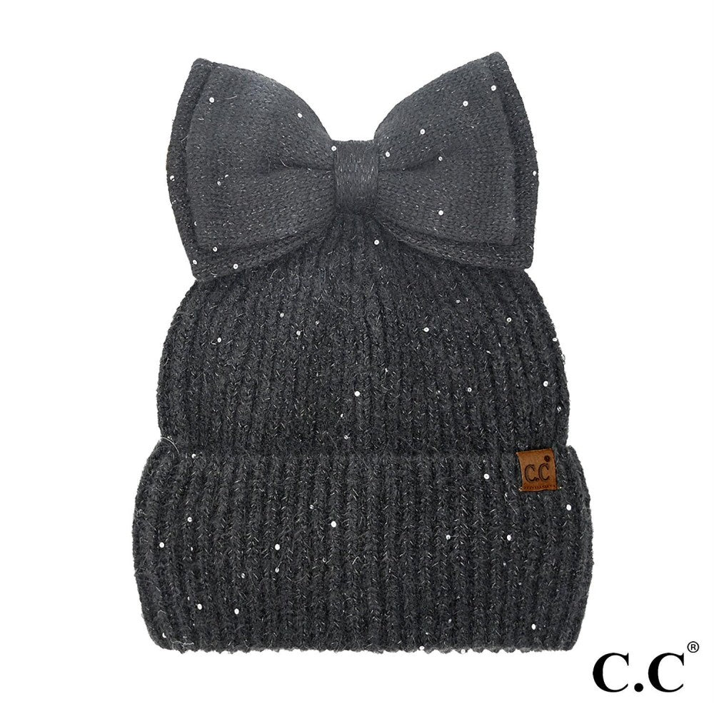 CC Messy Bun Bow Beanie with Sequins