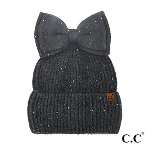 CC Messy Bun Bow Beanie with Sequins