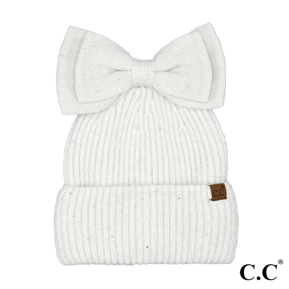 CC Messy Bun Bow Beanie with Sequins