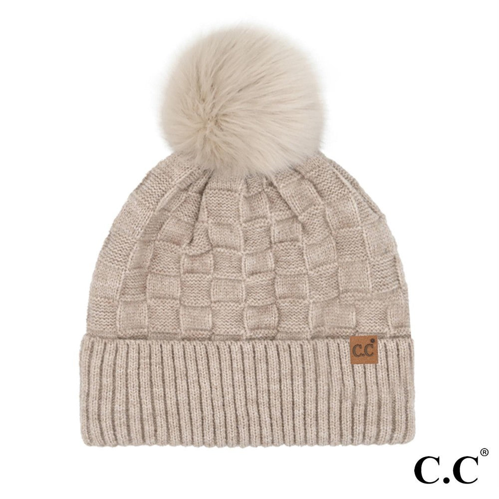 CC Weave Texture Pom Beanies