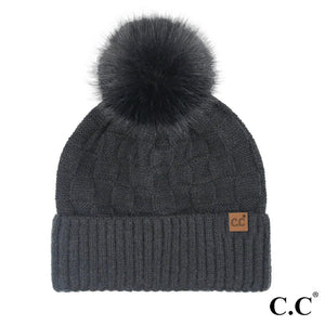 CC Weave Texture Pom Beanie