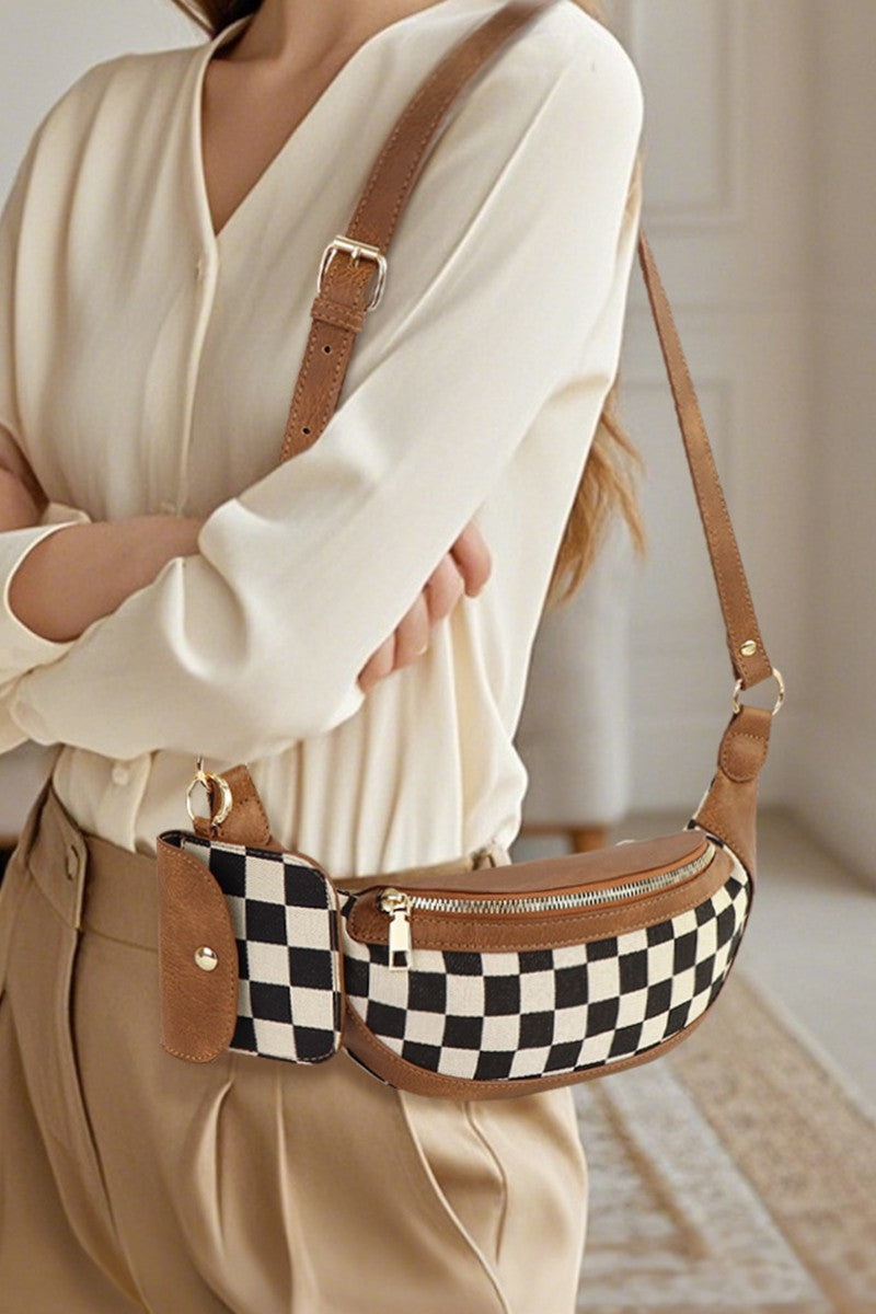 Checkered Bum Bag Crossbody with Wallet