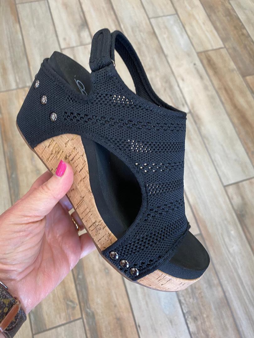 Corkys Carley Black Knit Sandals