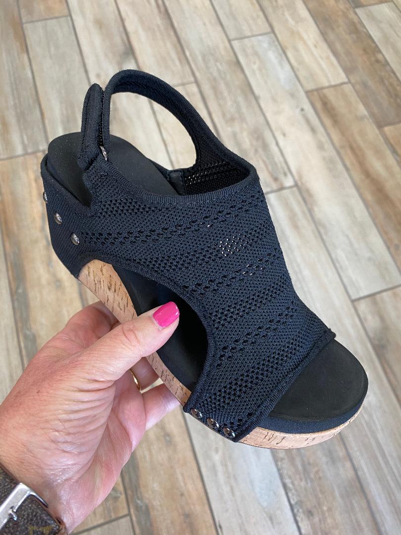 Corkys Carley Black Knit Sandals