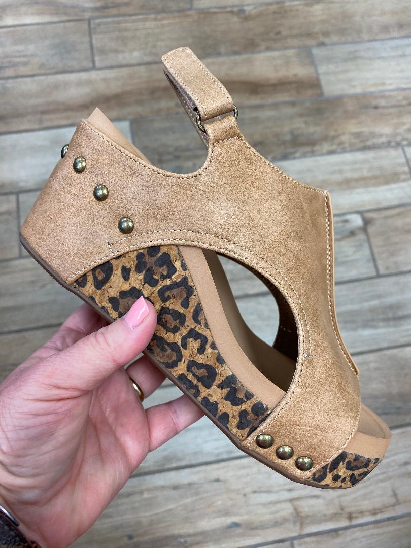 Corkys Carley Taupe Smooth with Leopard Soles Sandals
