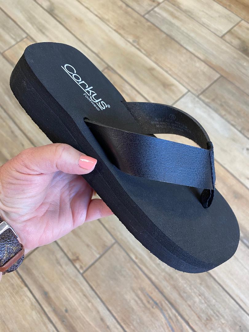 Corkys Black Flip Flops with Thicker Sole