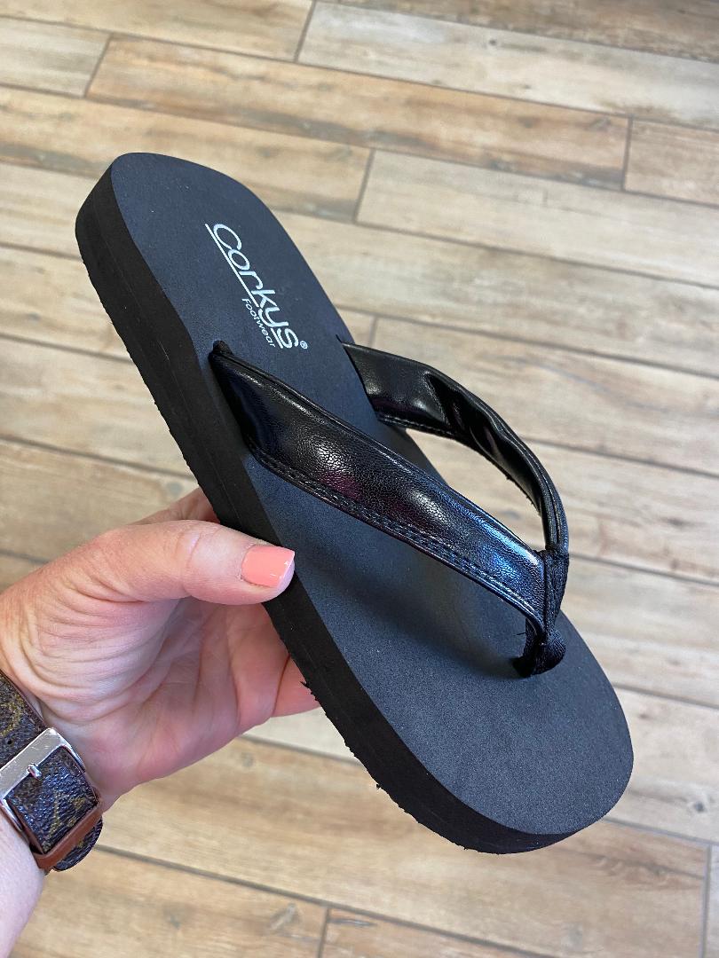 Corkys Black Flip Flops