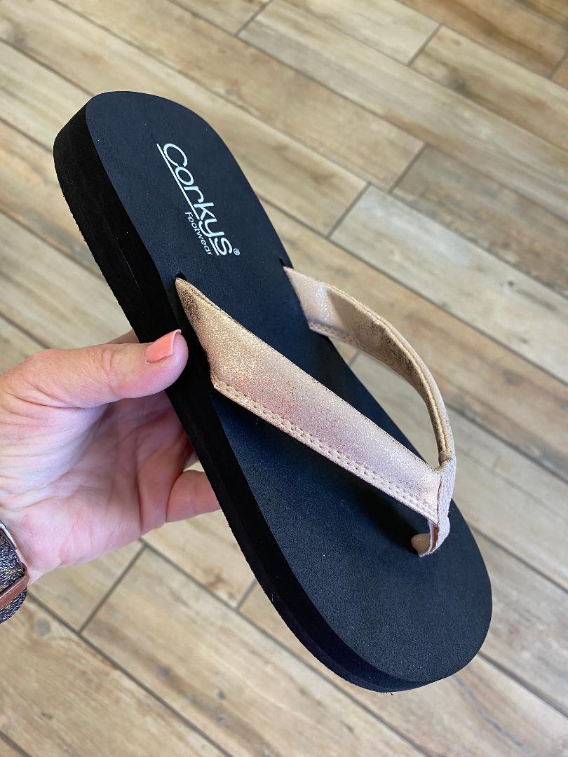 Corkys Gold Washed Metallic Flip Flops