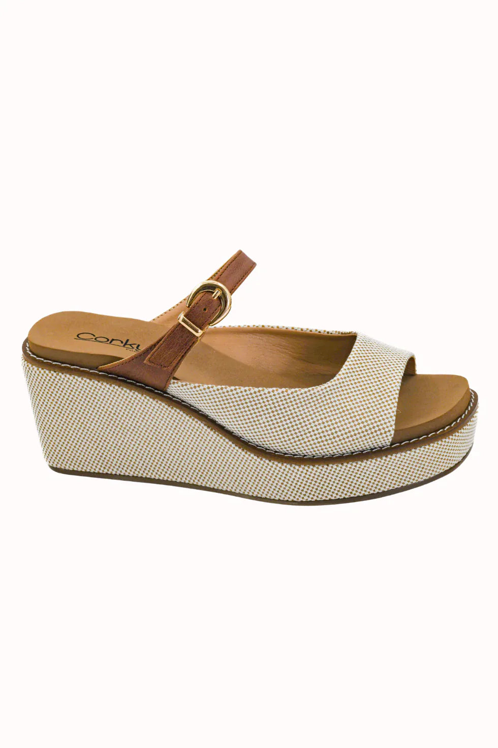 Corky's Treat Yourself Small Brown Check Open Toe Wedge