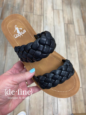 Corkys Wind it Up Black Braided Cushioned Sandals