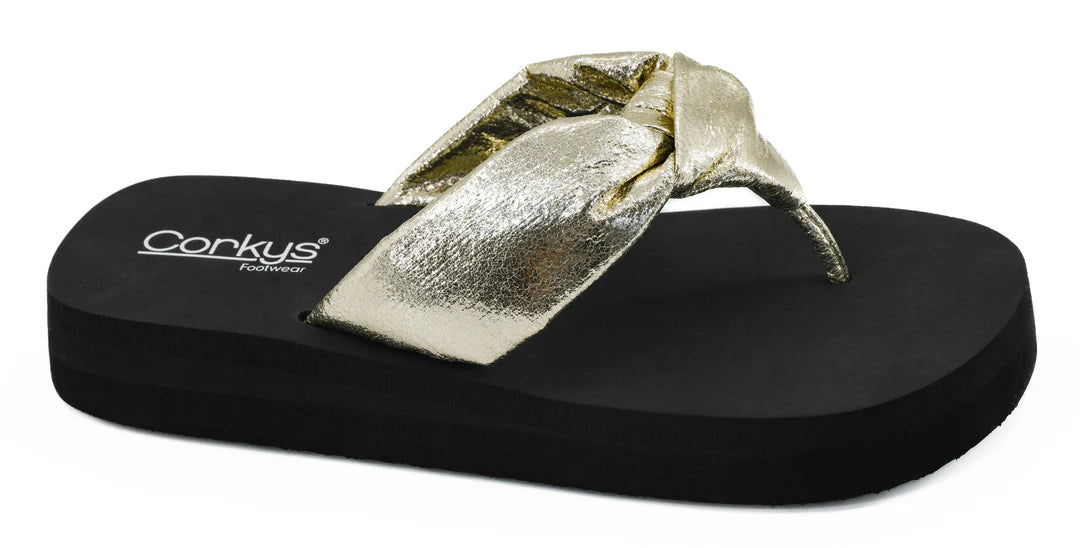 Corky's You Go Girl Gold Knotted Flip Flops