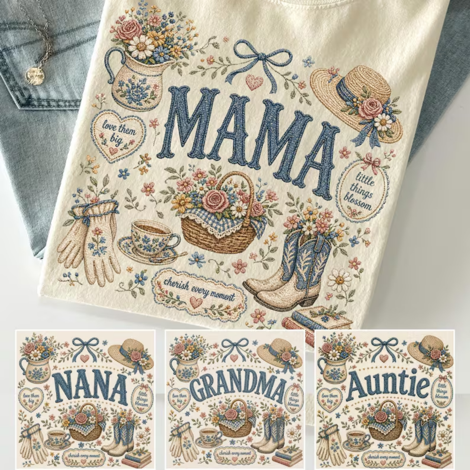Mama, Nana, Grandma, Auntie Cottagecore Vintage Graphic Tee