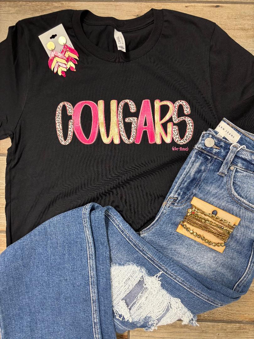 Pink and Gold with Leopard Cougars Graphic Tee