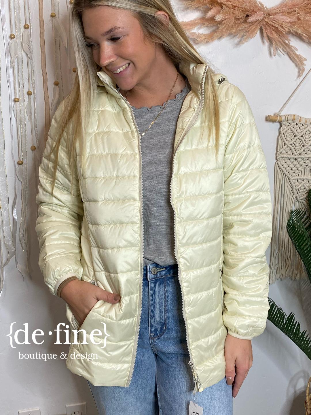 Packable Lightweight Puffer Jacket in Black or Ivory with Bag
