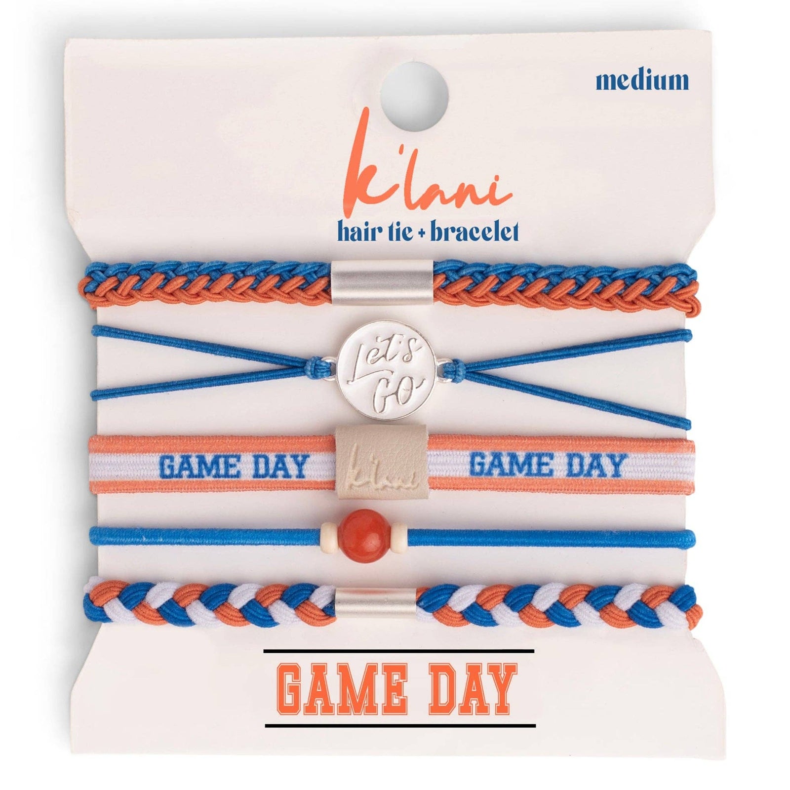 "Game Day" Blue & Orange Hair Tie + Bracelets