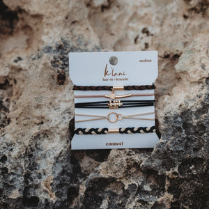 "Connect" Black & Cream with Gold Accent Hair Tie + Bracelets