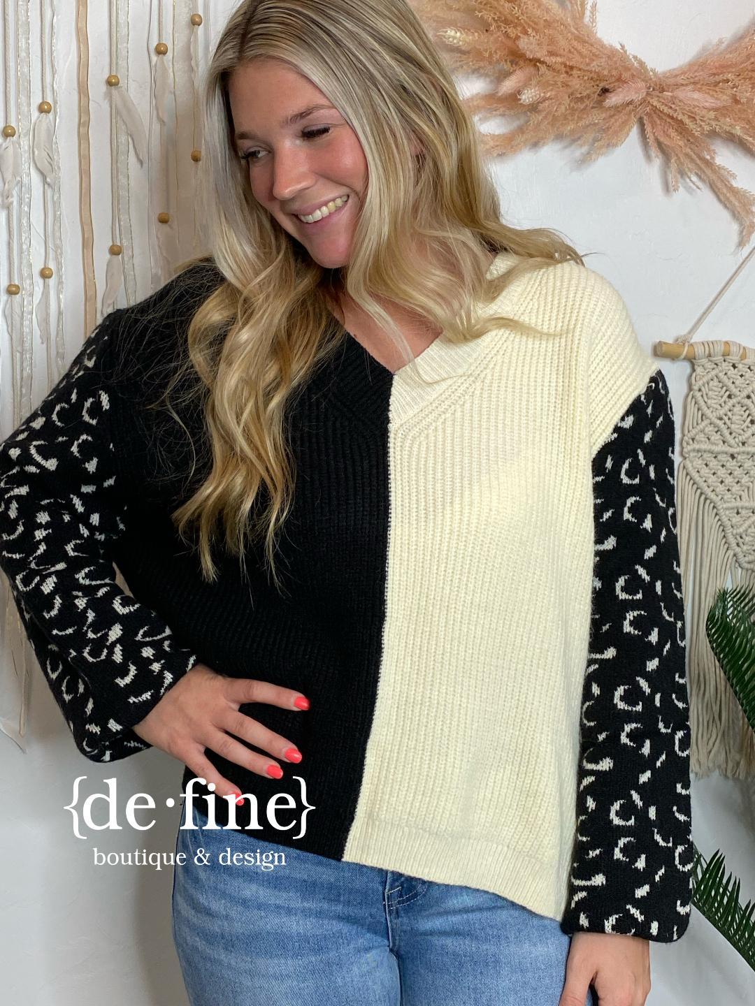 Split Personality Leopard and Ivory Sweater in Regular & Curvy