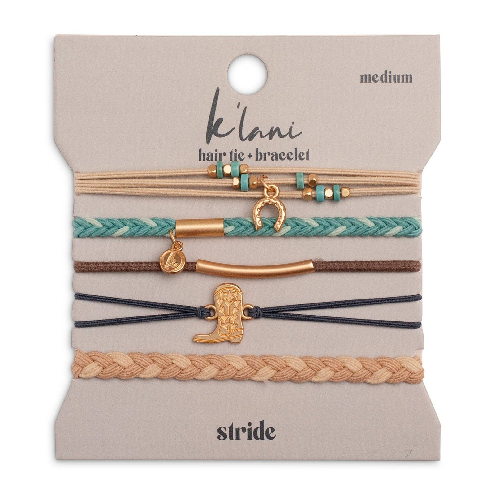 "Stride" Turquoise with Gold Cowboy Boot Hair Tie + Bracelets
