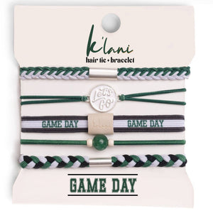 "Game Day" Green, White & Black Hair Tie+  Bracelets