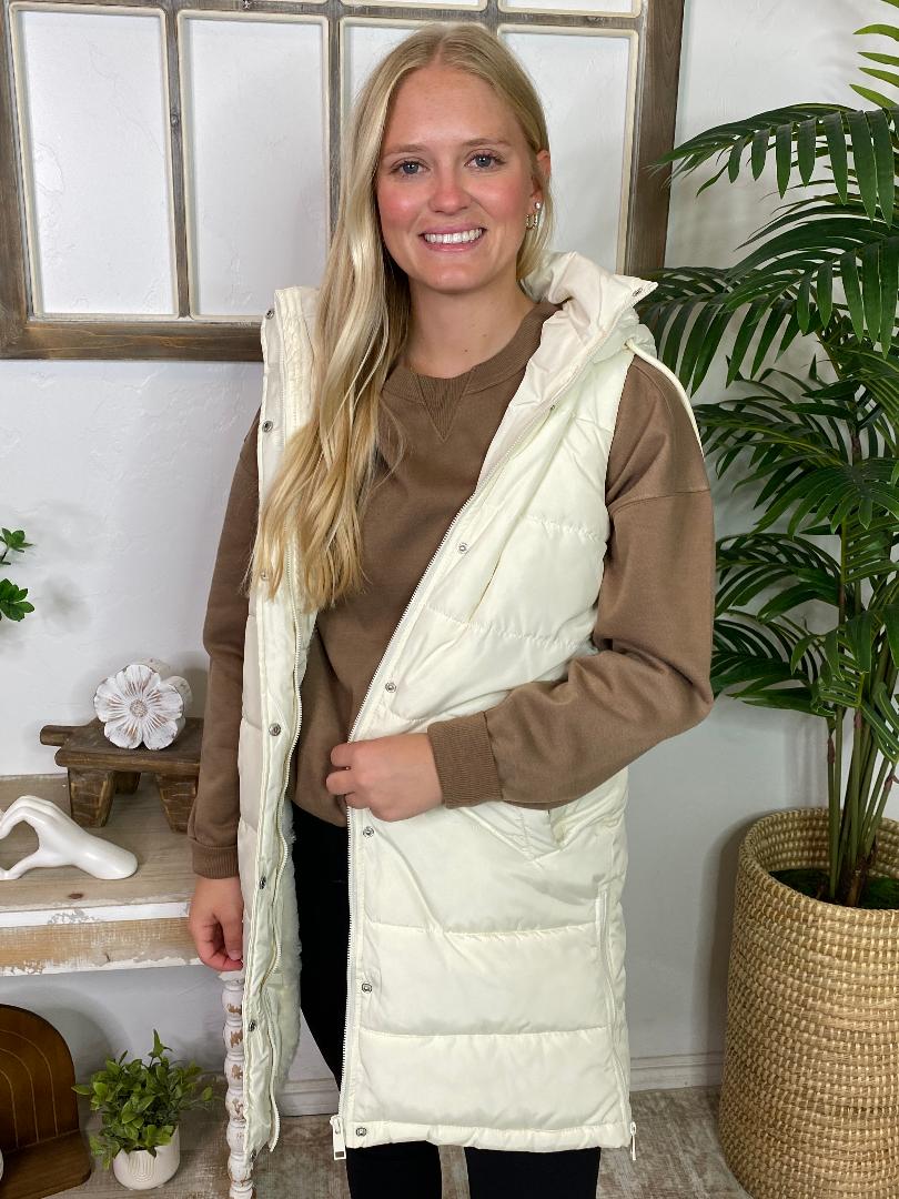 Ivory Long Puffer Vest