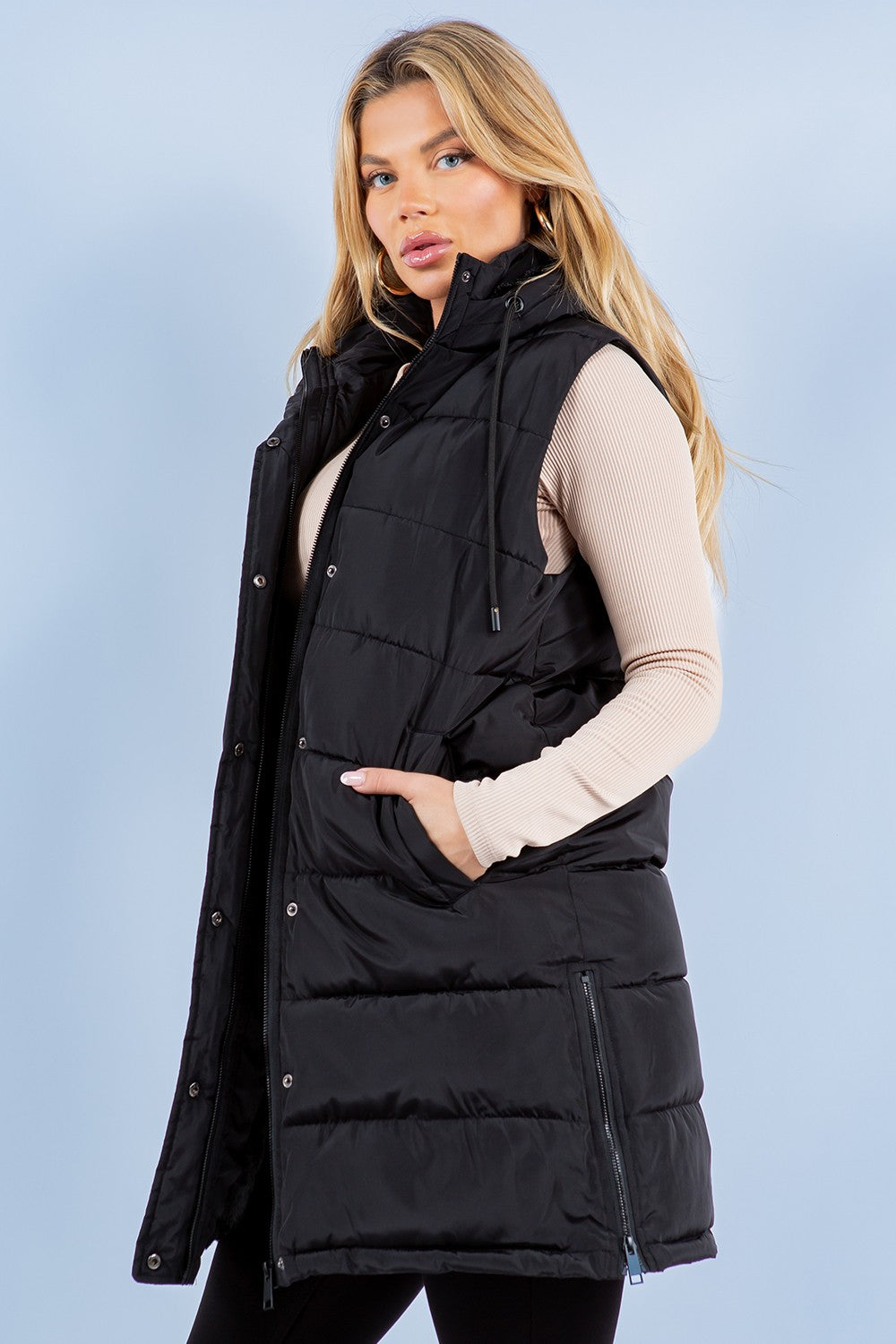 Black or Ivory Long Puffer Vest