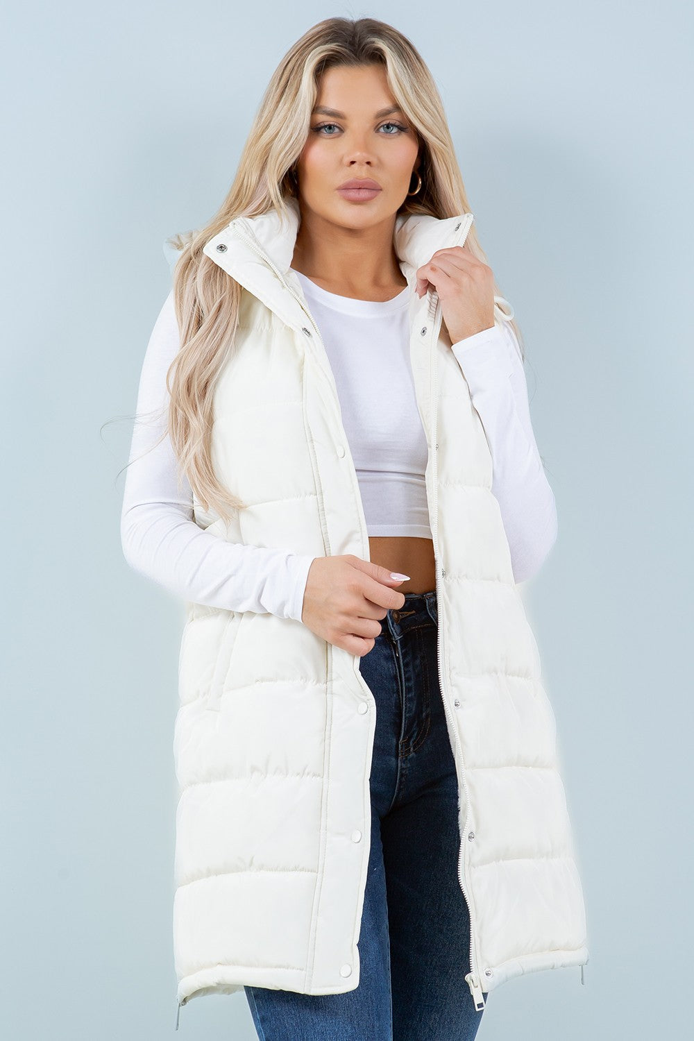 Black or Ivory Long Puffer Vest