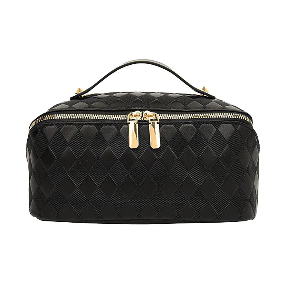 Vegan Leather Diamond Checker Travel Makeup Bag