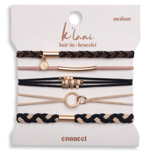 "Connect" Black & Cream with Gold Accent Hair Tie + Bracelets