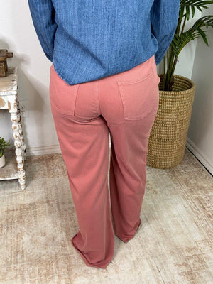 Mauve Stretch Denim Wide Leg Pants