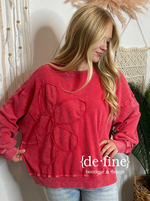 Sweatshirt with Flower Patch Detailing in 3 Colors