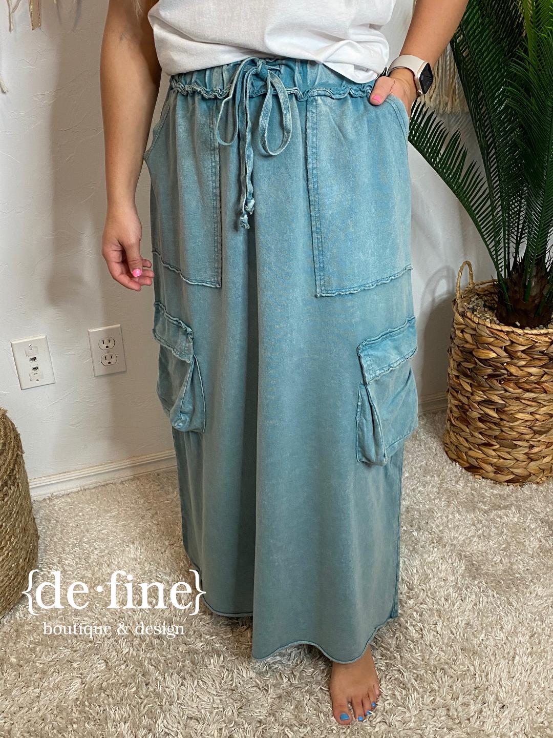 Mineral Washed Cargo Skirt in Regular & Curvy - Several colors!