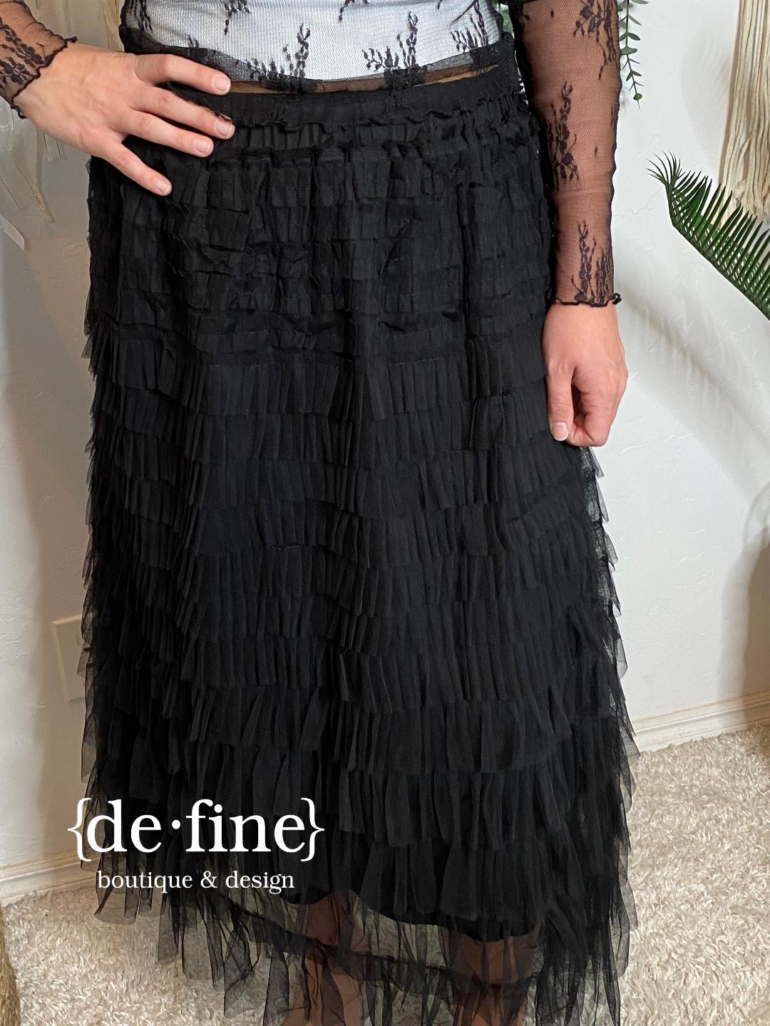 Black Tulle Ruffle Layered Skirt