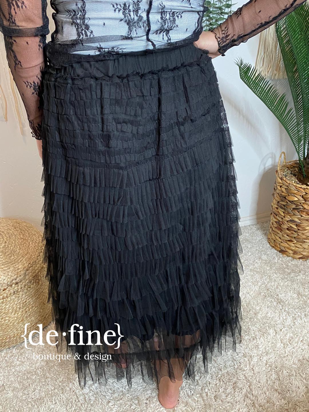 Black Tulle Ruffle Layered Skirt