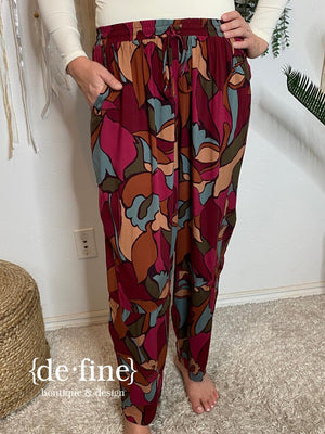 Fall Floral Wide Leg Pants