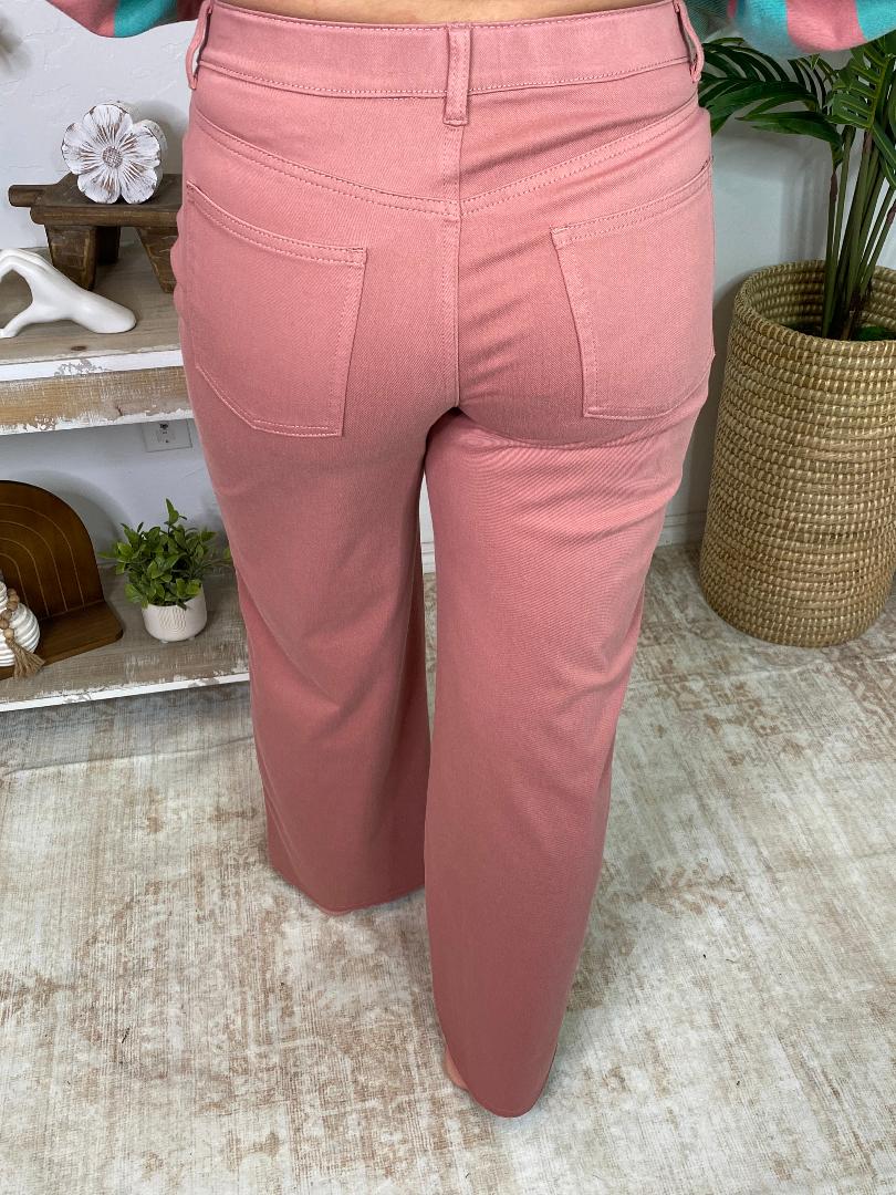 Mauve Stretch Denim Wide Leg Pants