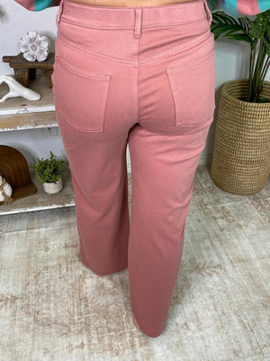 Mauve Stretch Denim Wide Leg Pants