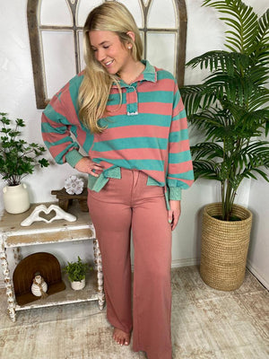 Mauve Stretch Denim Wide Leg Pants