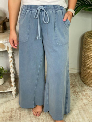 Mineral Washed Terry Knit Wide Leg Pants
