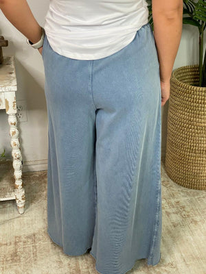 Mineral Washed Terry Knit Wide Leg Pants