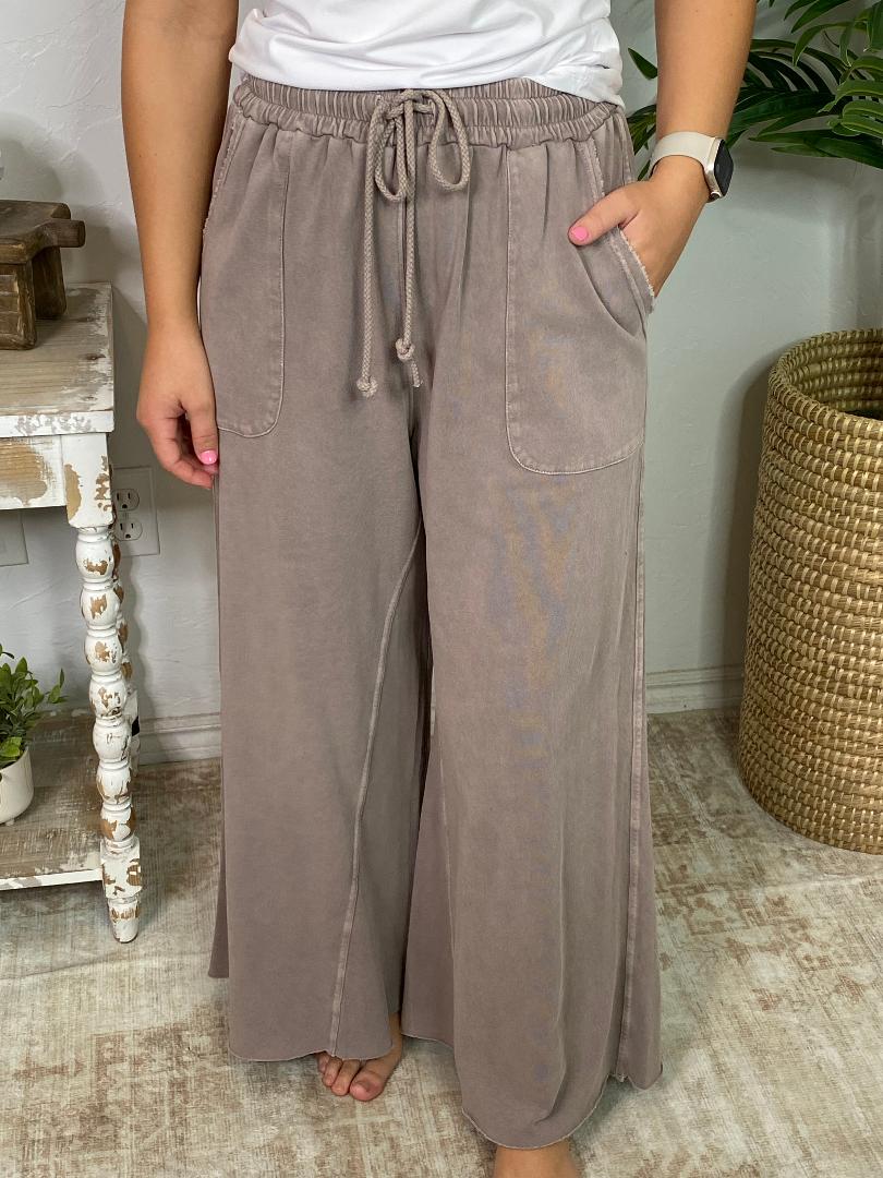 Mineral Washed Terry Knit Wide Leg Pants