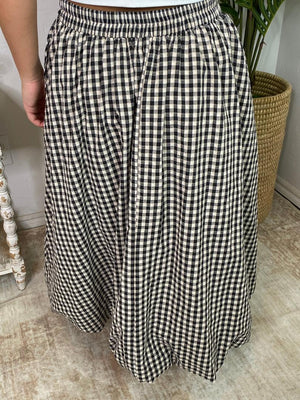 Black Gingham Bubble Midi Skirt