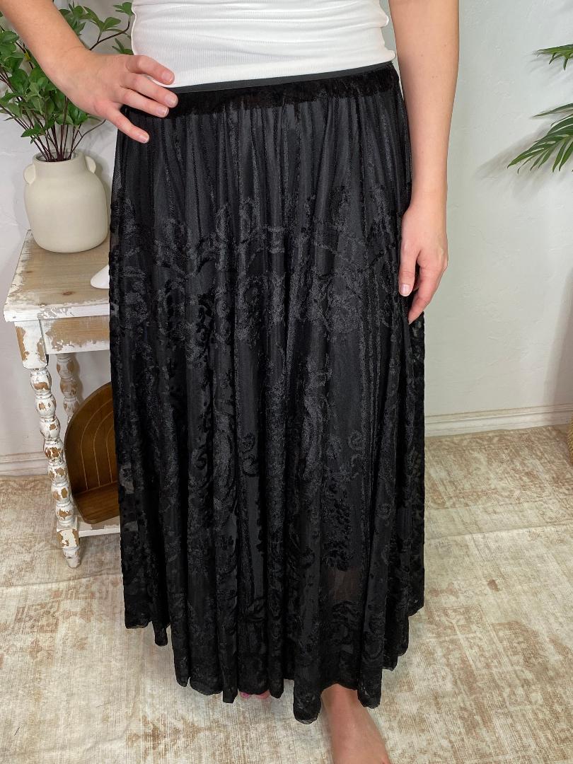 Black Lace Burnout Maxi Skirt